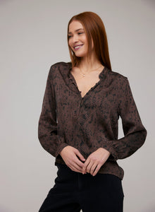 Half Placket Pullover | Brown Snake Print