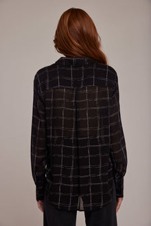 Hidden Placket Button Down - Stippled Plaid Print