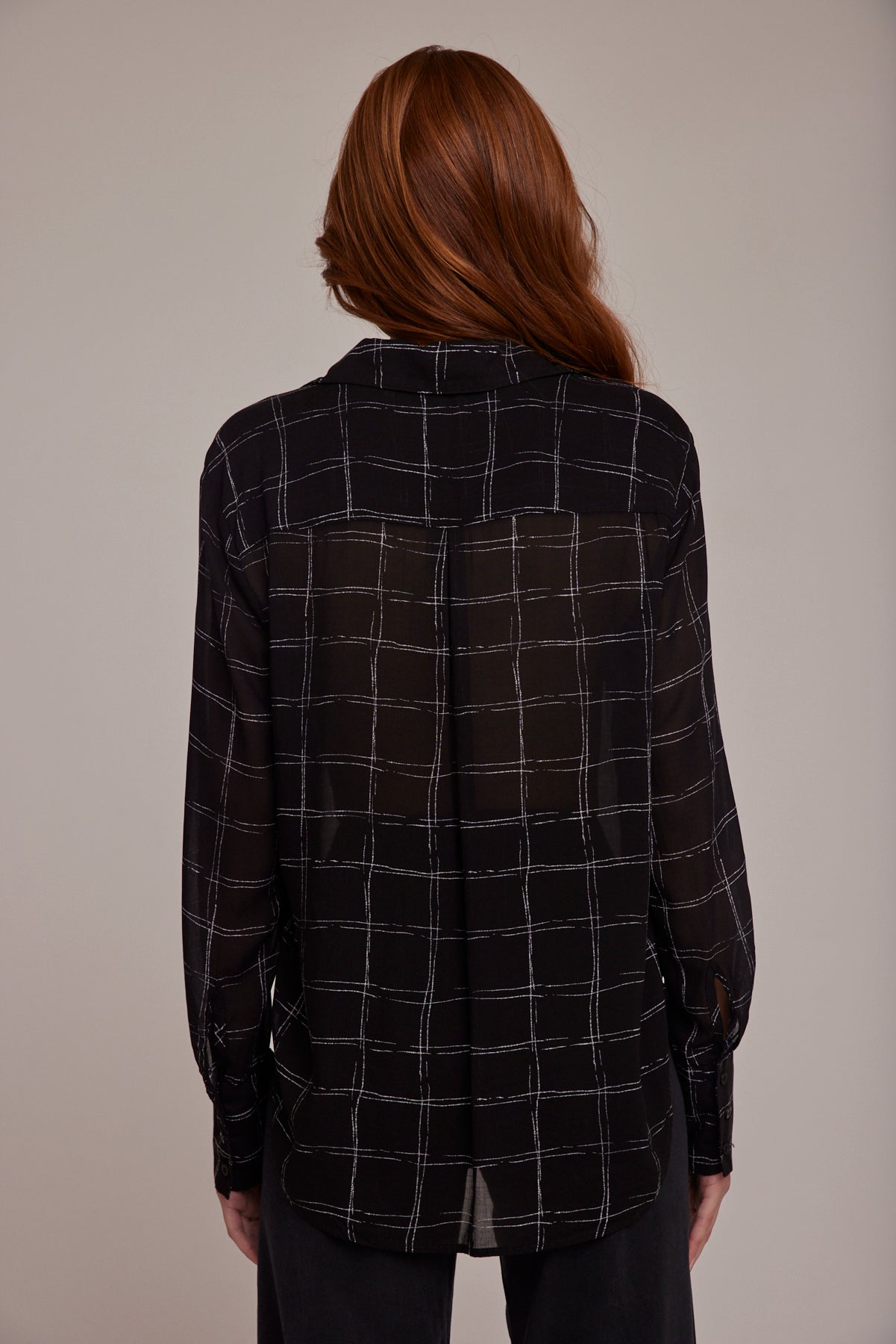 Hidden Placket Button Down - Stippled Plaid Print