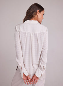 Pleated Button Down Shirt | Soft Alabaster