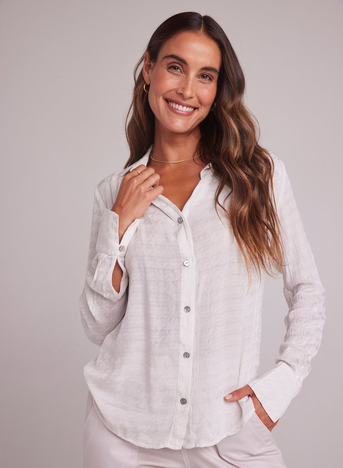 Pleated Button Down Shirt | Soft Alabaster