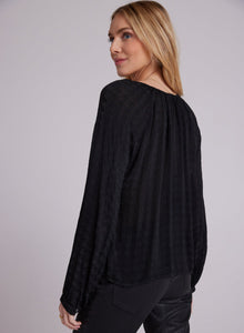 Shirred Raglan Tie Front Blouse - Black