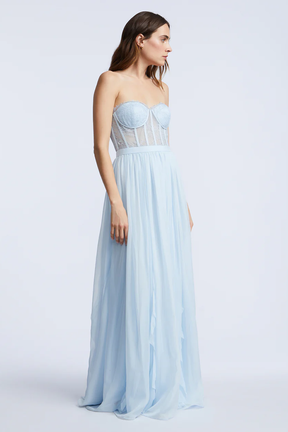 Lace Bodice Chiffon Ruffle Gown | Skyway