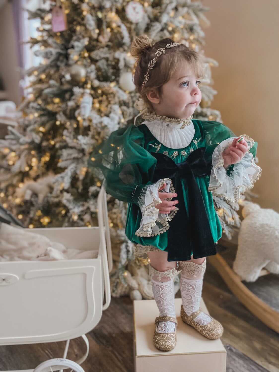 Aurora Royal Green Velour Romper - Petite Maison Kids