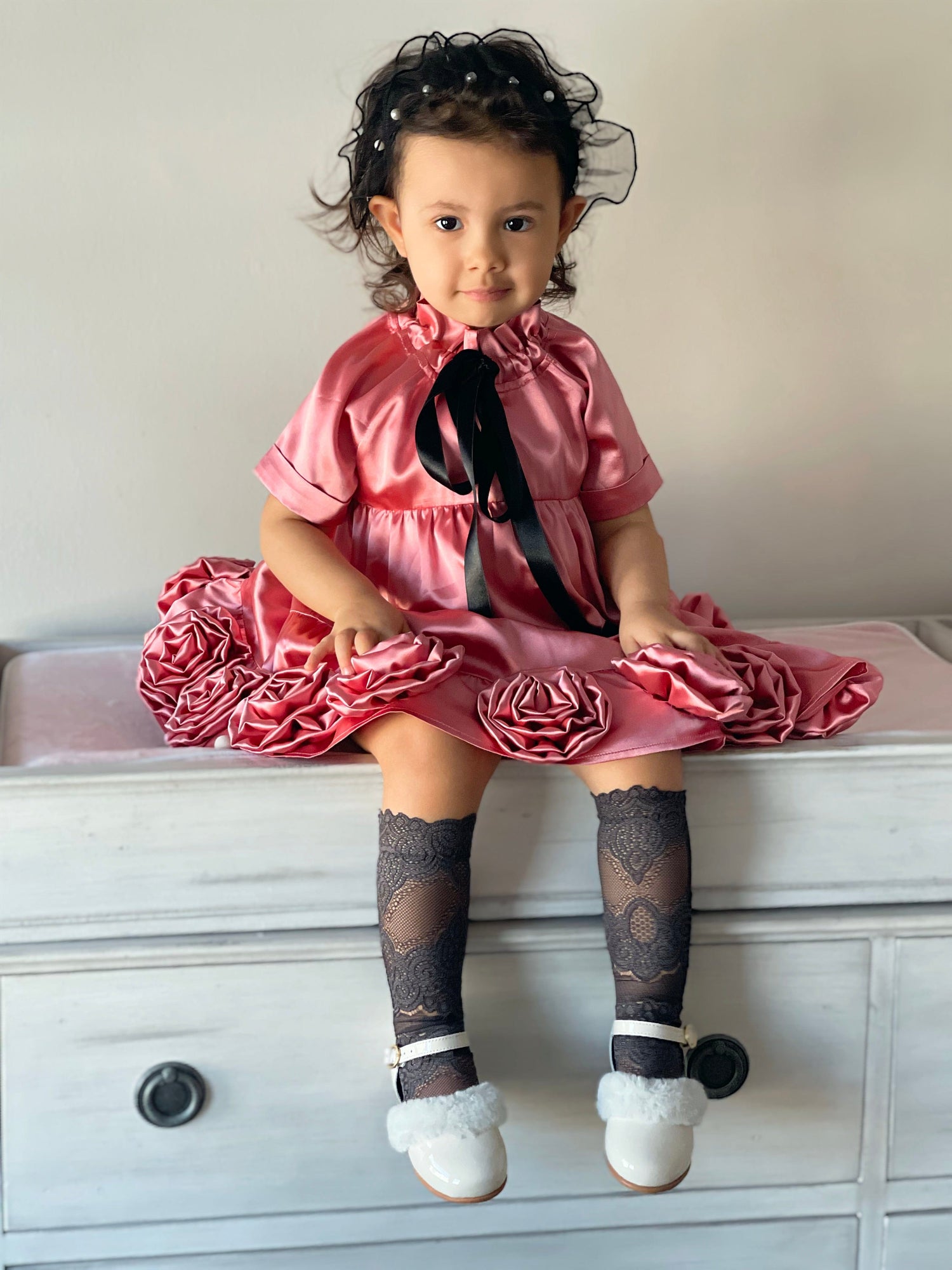 Satin Rose Dress - Petite Maison Kids