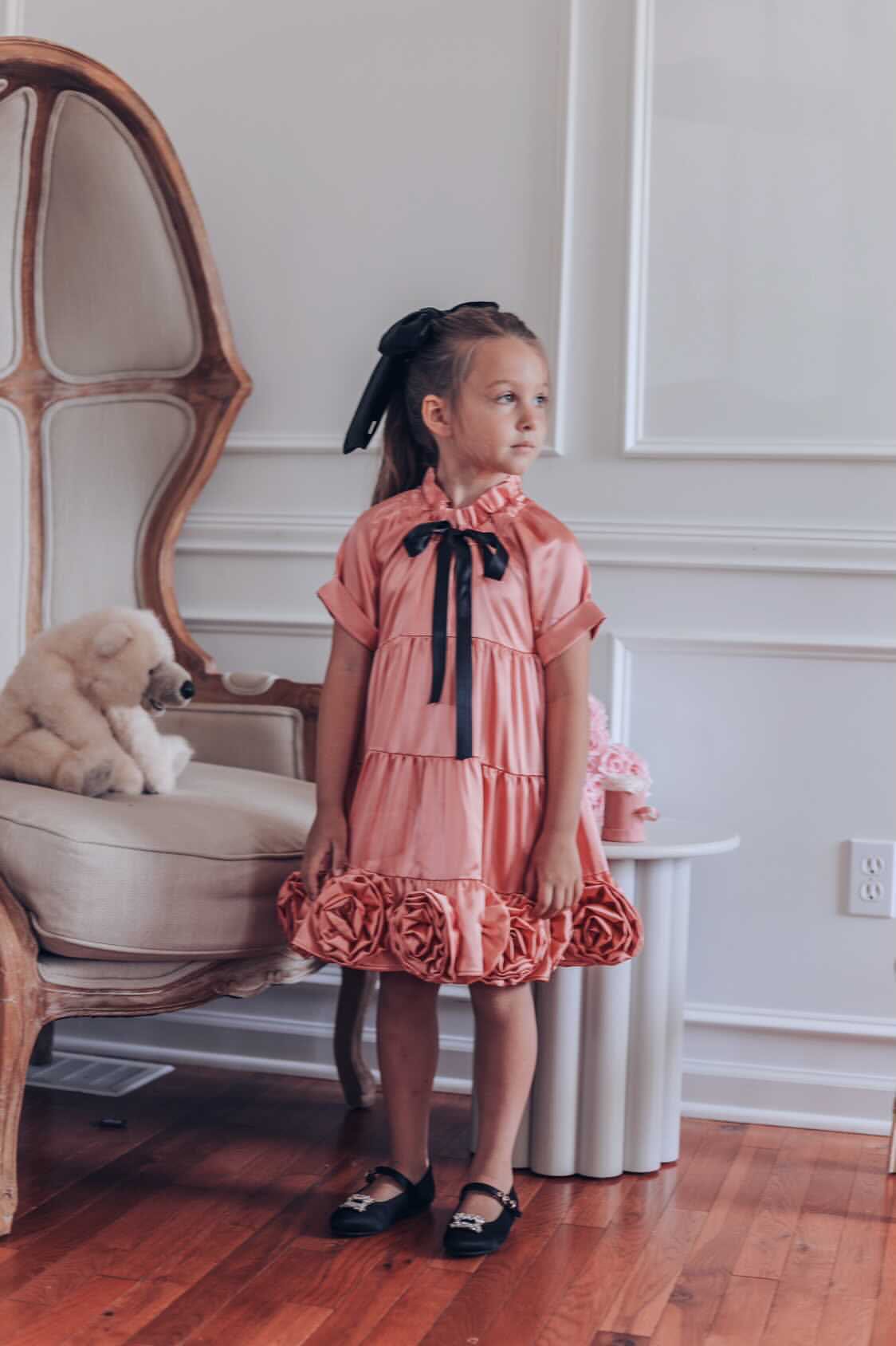 Satin Rose Dress - Petite Maison Kids