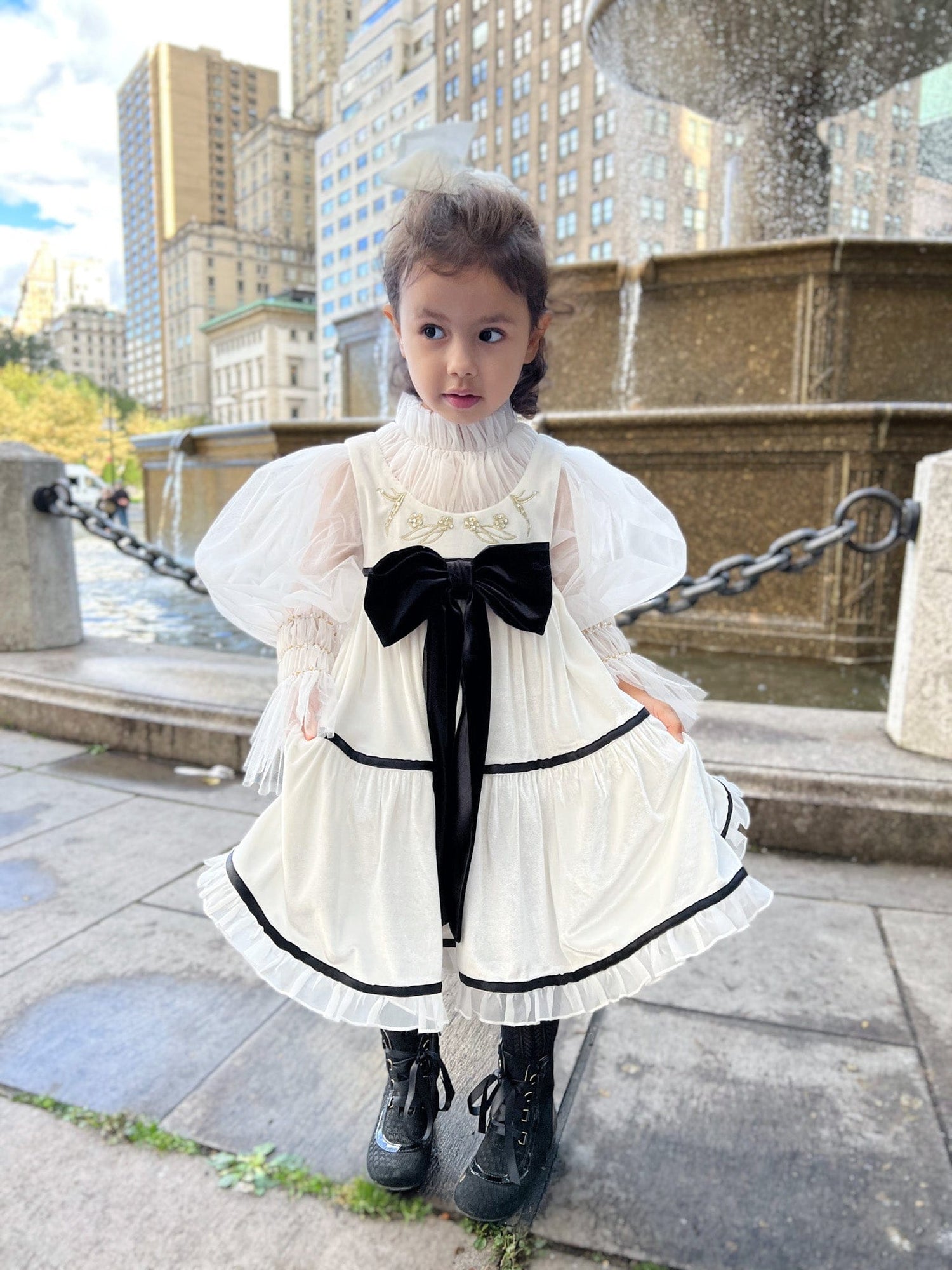 Aurora Ivory Velour Dress - Petite Maison Kids