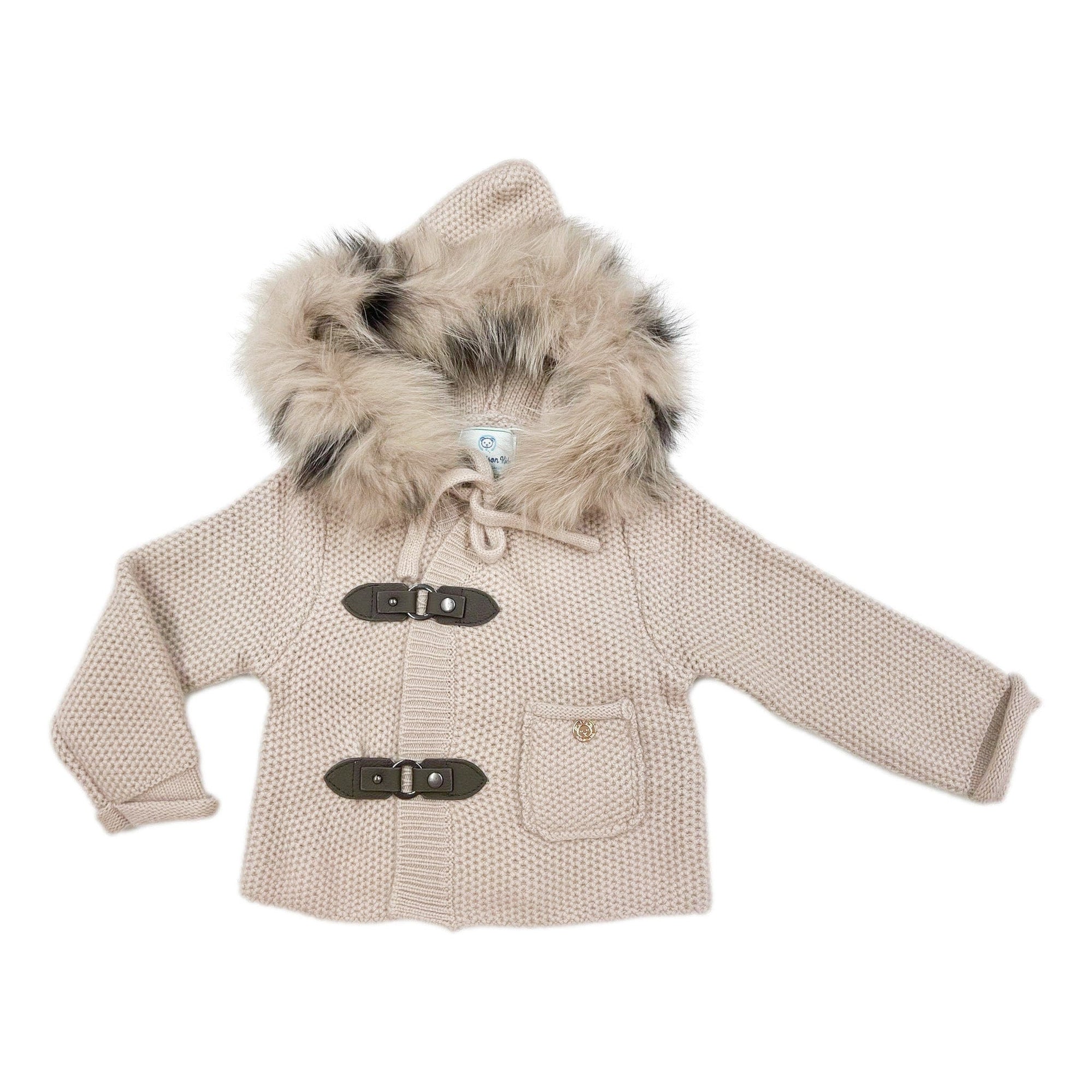 Honeycomb Beige Cashmere Pram Coat with Animal Print Trim | Beige