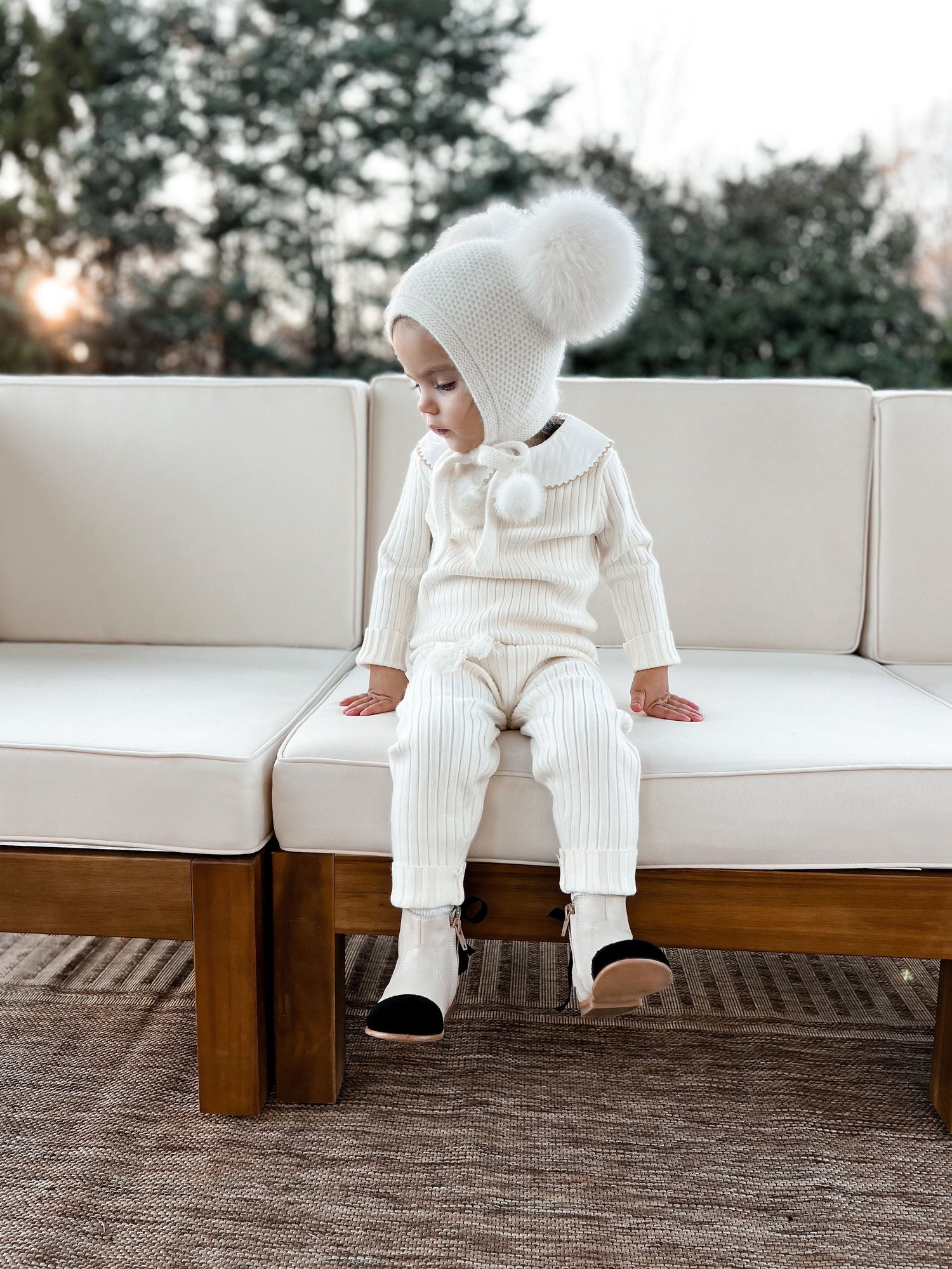 Honeycomb Cream Ivory Cashmere Bonnet | Ivory