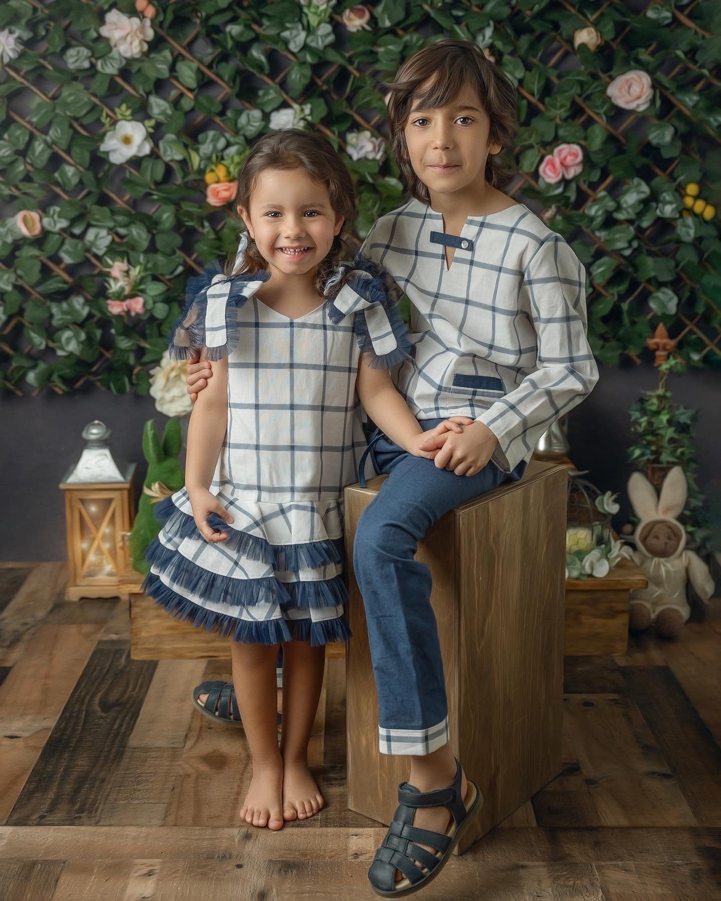 Checkered Linen Top and Pants Set - Petite Maison Kids