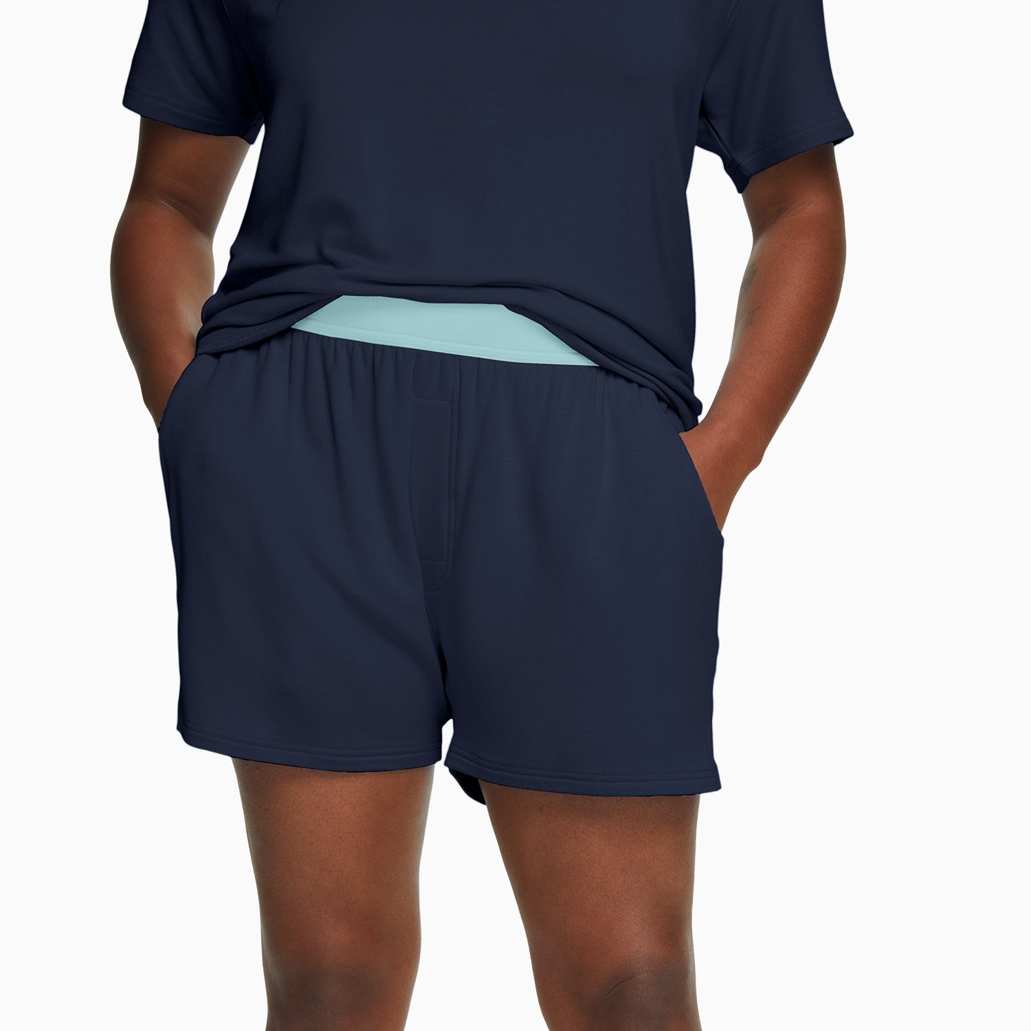 Modal Boxer Lounge Shorts | Boxers with Pockets | Navy/Mint