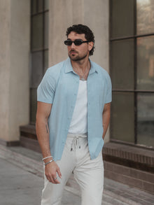 Mens | SoHo Signature-Fit Short Sleeve Button Up | Oxford Blue