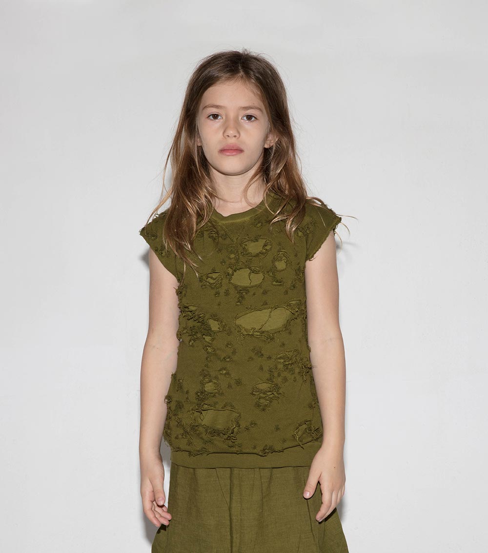 Kid | Torn Sleeveless Shirt | Rusty Green