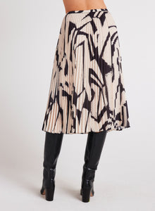 Knife Pleat Midi Skirt | Ivory Mosaic Print