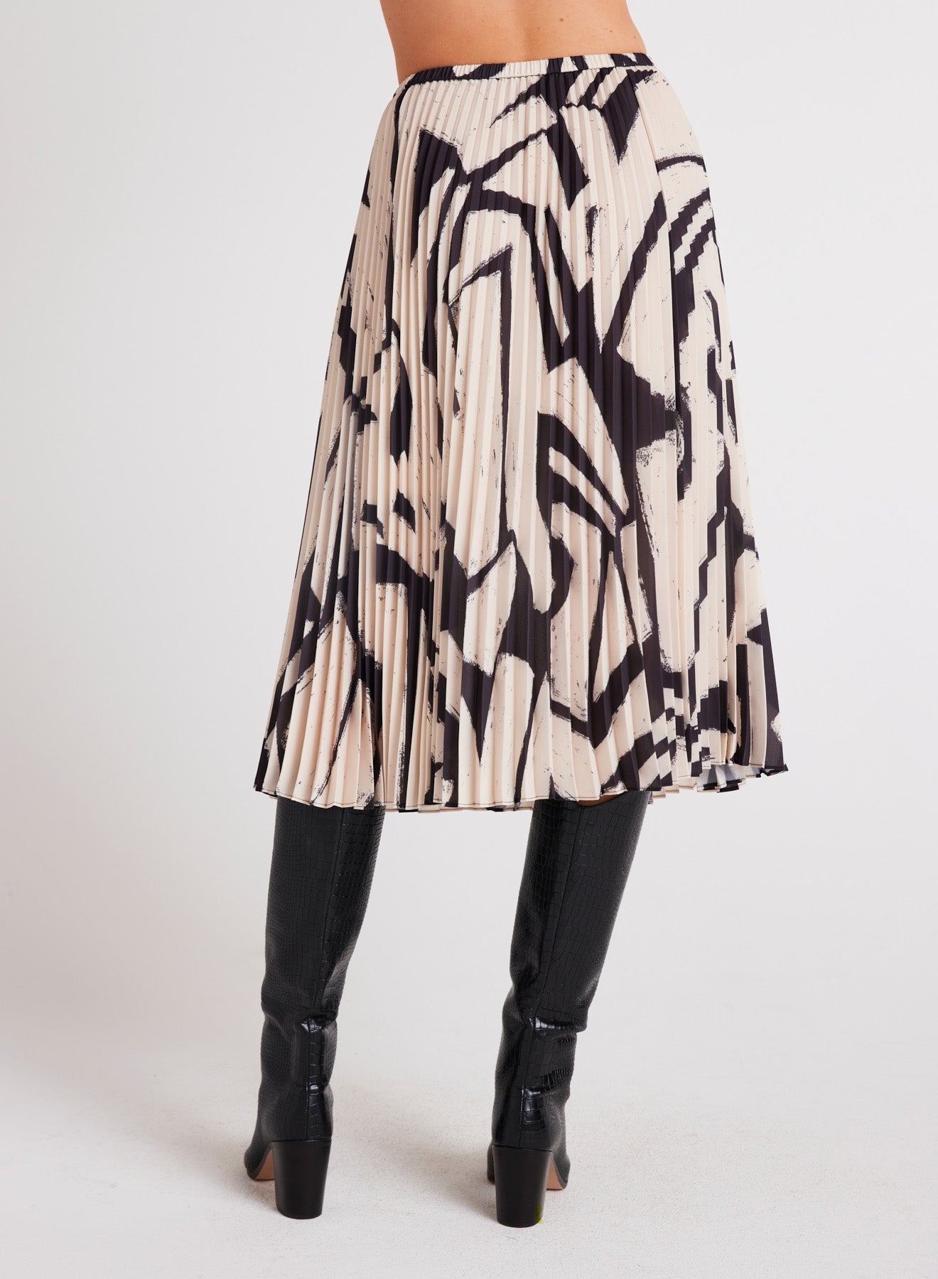 Knife Pleat Midi Skirt | Ivory Mosaic Print