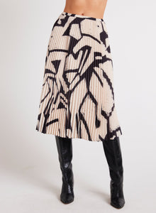 Knife Pleat Midi Skirt | Ivory Mosaic Print