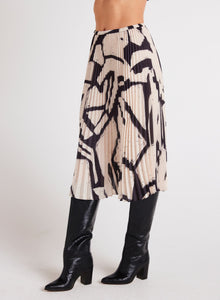Knife Pleat Midi Skirt | Ivory Mosaic Print