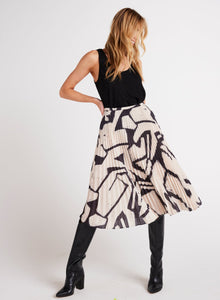 Knife Pleat Midi Skirt | Ivory Mosaic Print