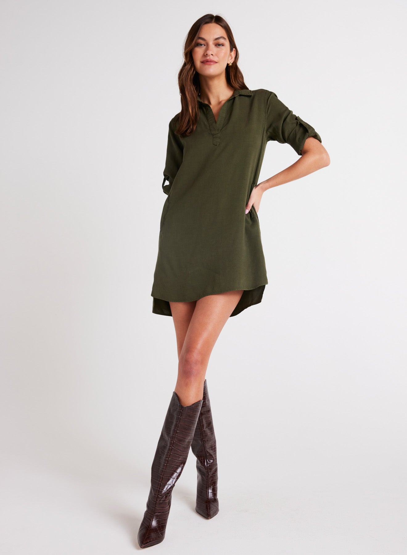 Long Sleeve A-Line Shirt Dress | Italian Herb