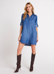 Long Sleeve A-Line Shirt Dress | Moonlit Haze Wash