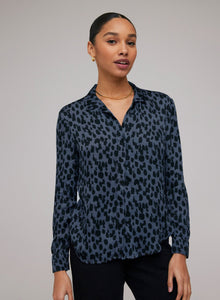 Long Sleeve Clean Shirt | Denim Spots Print