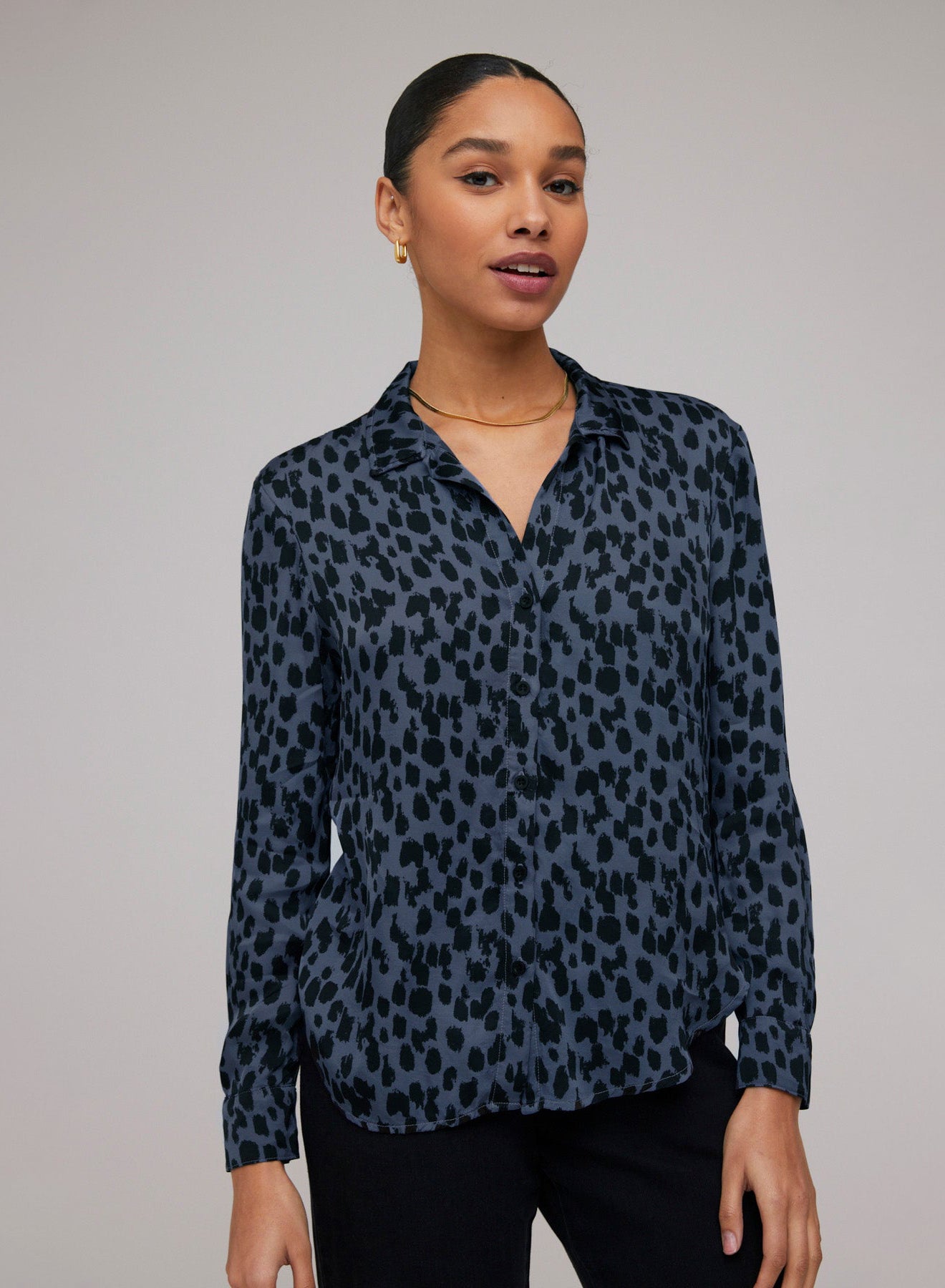 Long Sleeve Clean Shirt | Denim Spots Print