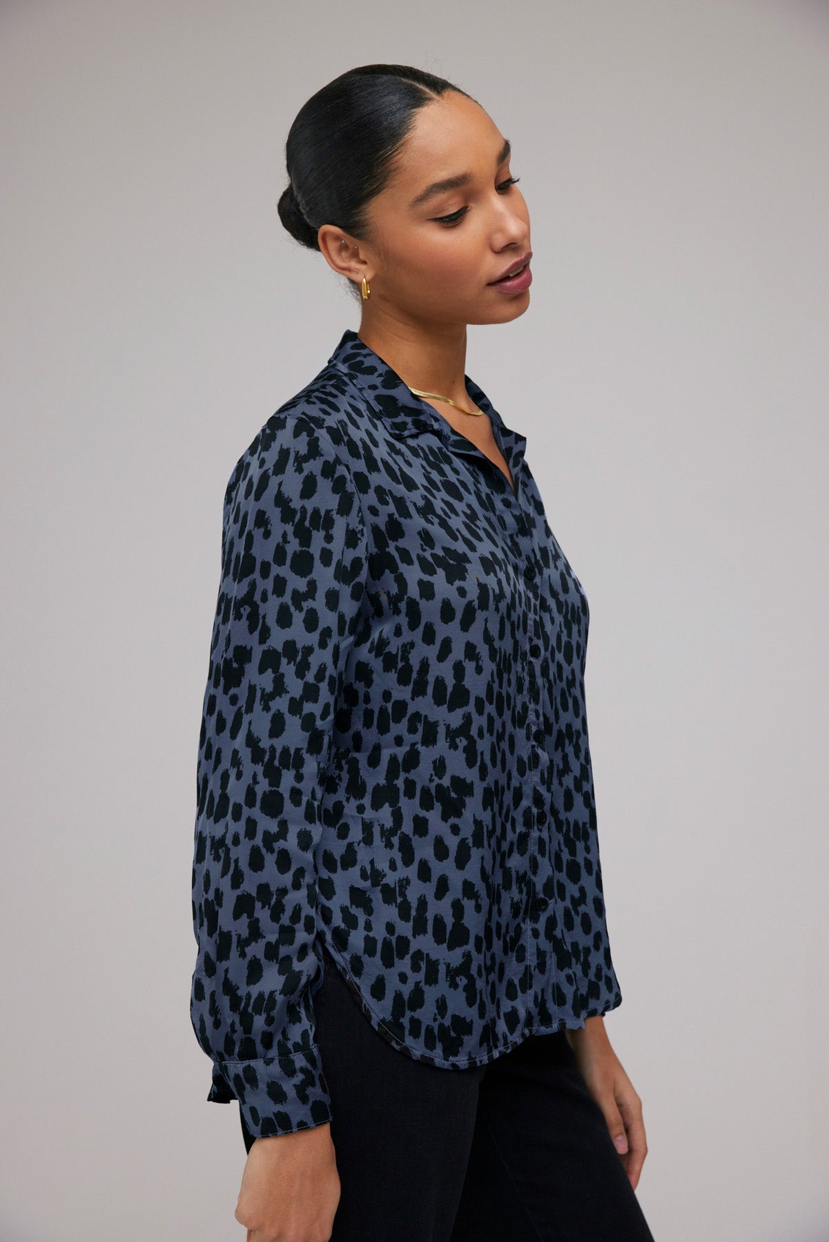 Long Sleeve Clean Shirt | Denim Spots Print