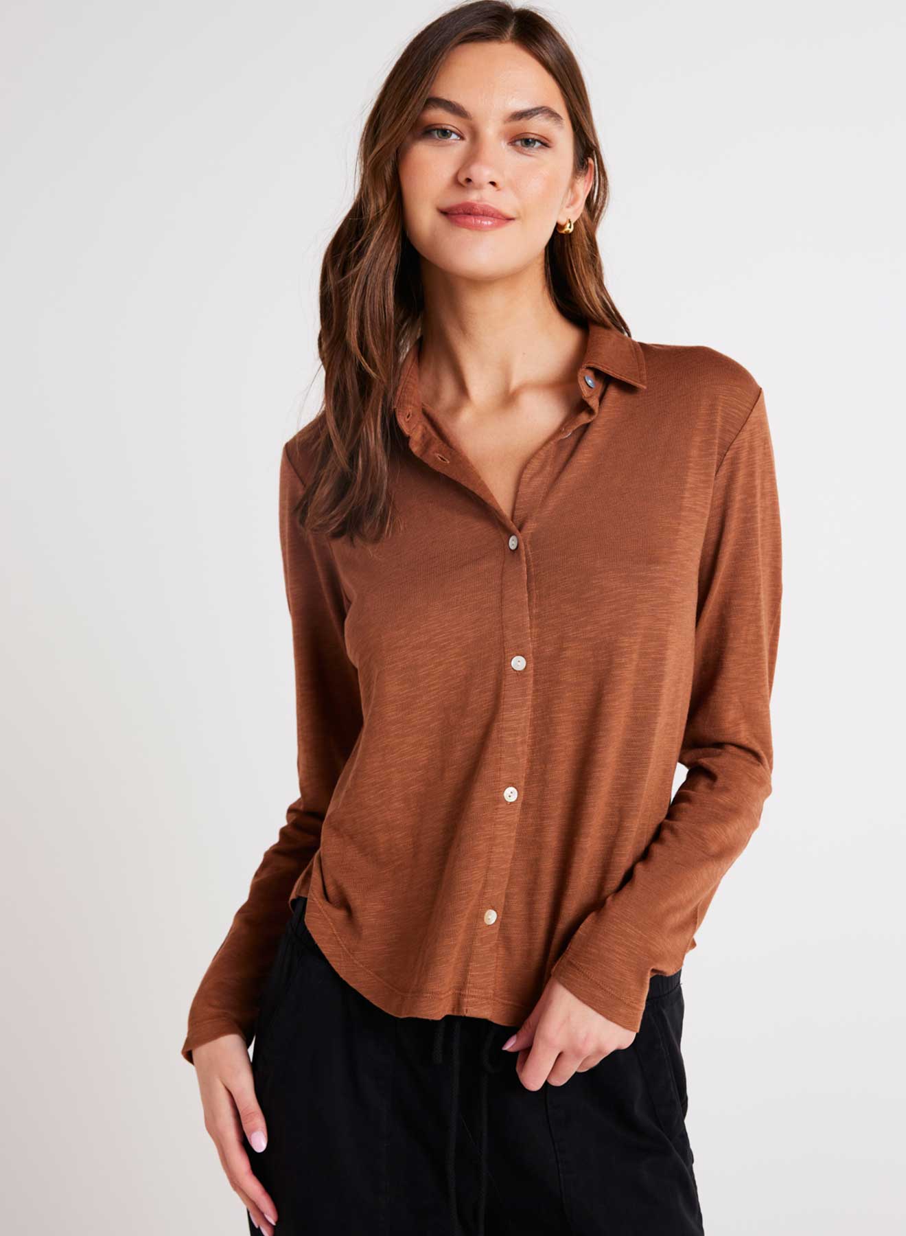 Long Sleeve Knit Button Down | Twilight Gold