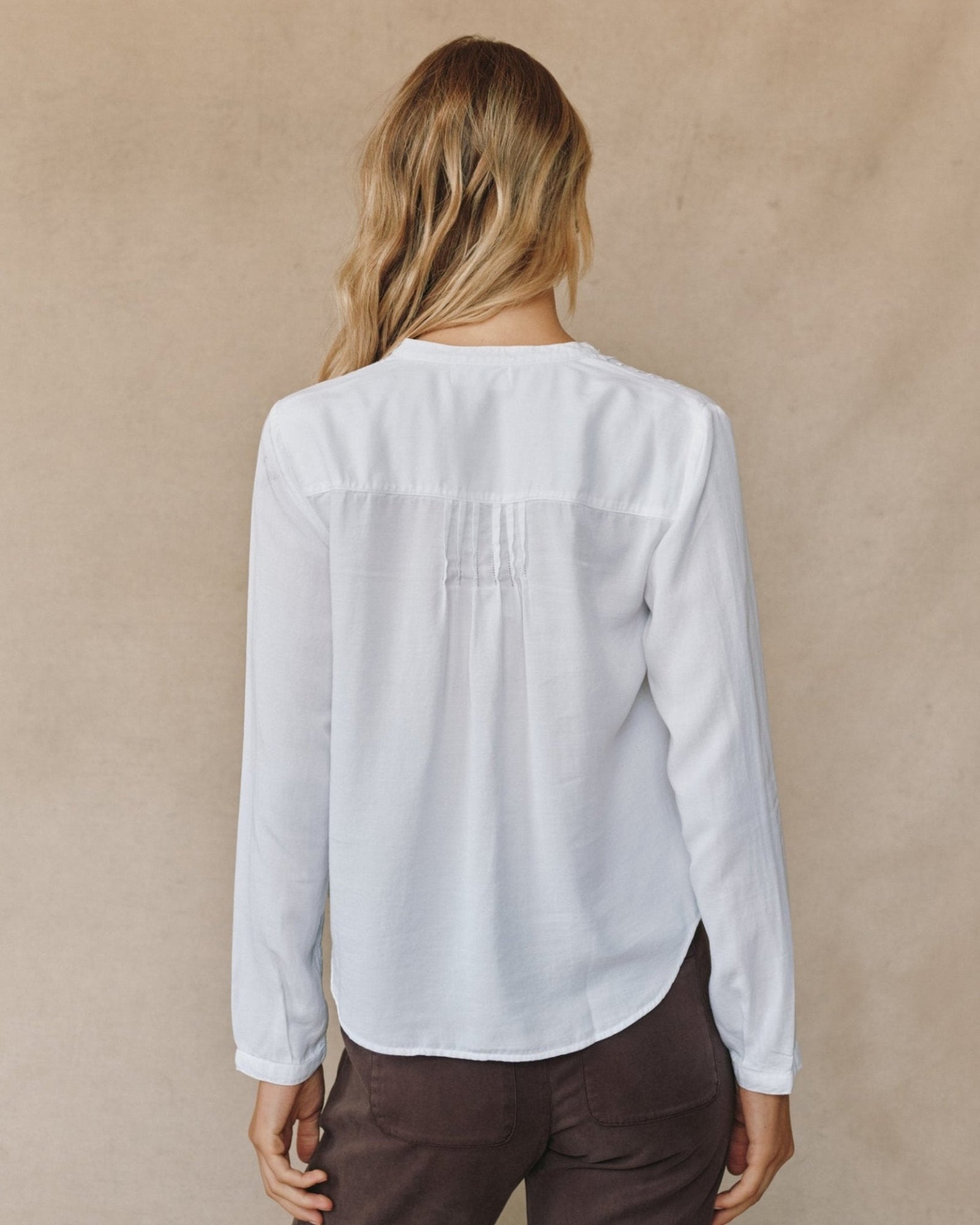 Long Sleeve Pintuck Pullover | White