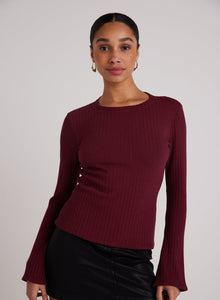 Long Bell Sleeve Rib Crew Tee | Sweet Merlot