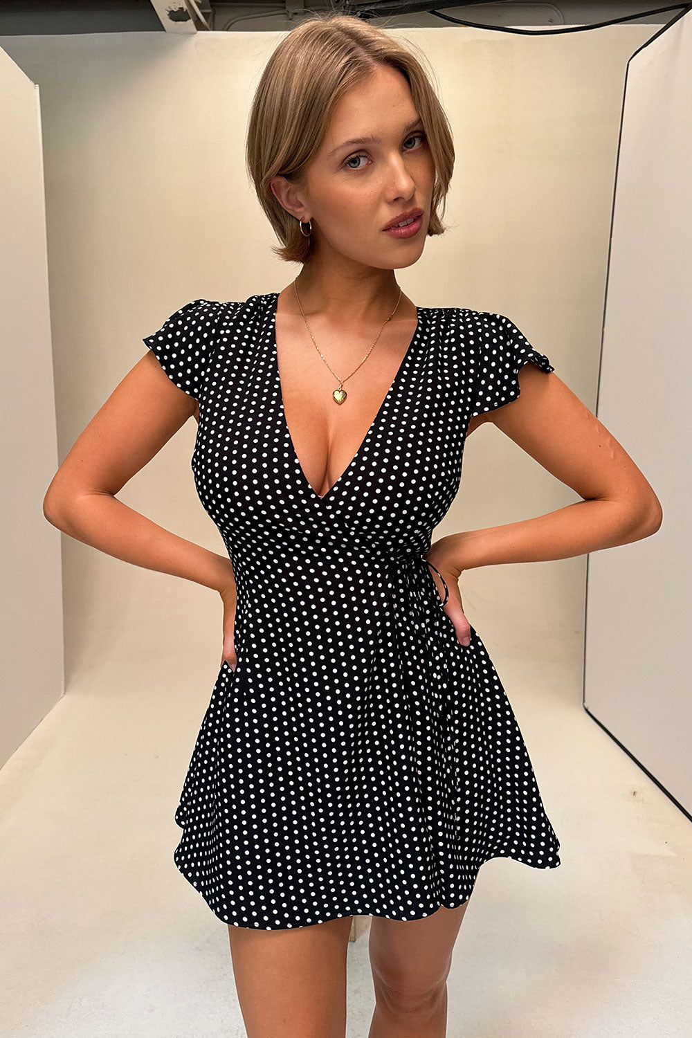 Lucy Wrap Mini Dress Classic Polka Dot