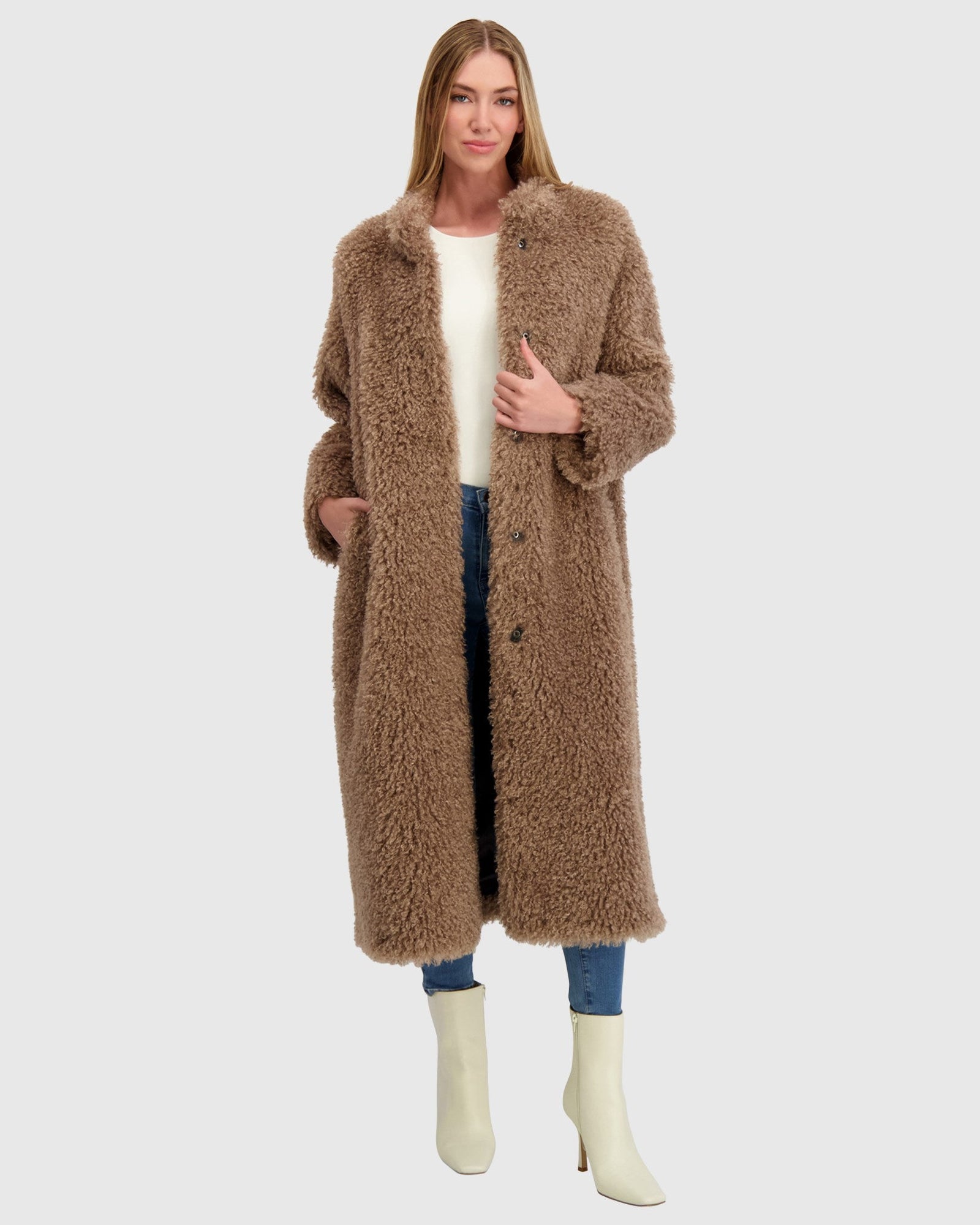 Fur-Free Cashmere Goat (Faux Fur) Coat | Taupe