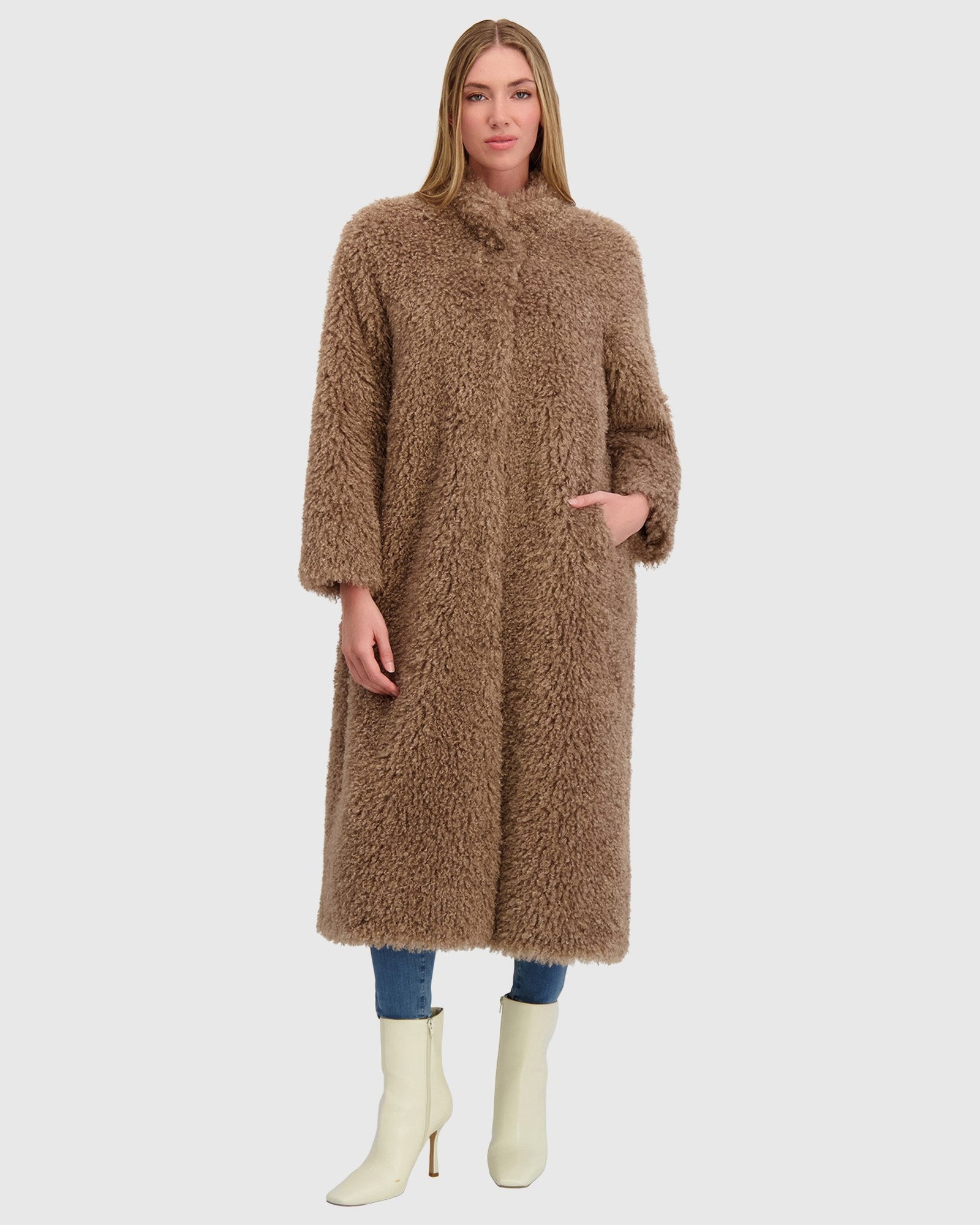 Fur-Free Cashmere Goat (Faux Fur) Coat | Taupe