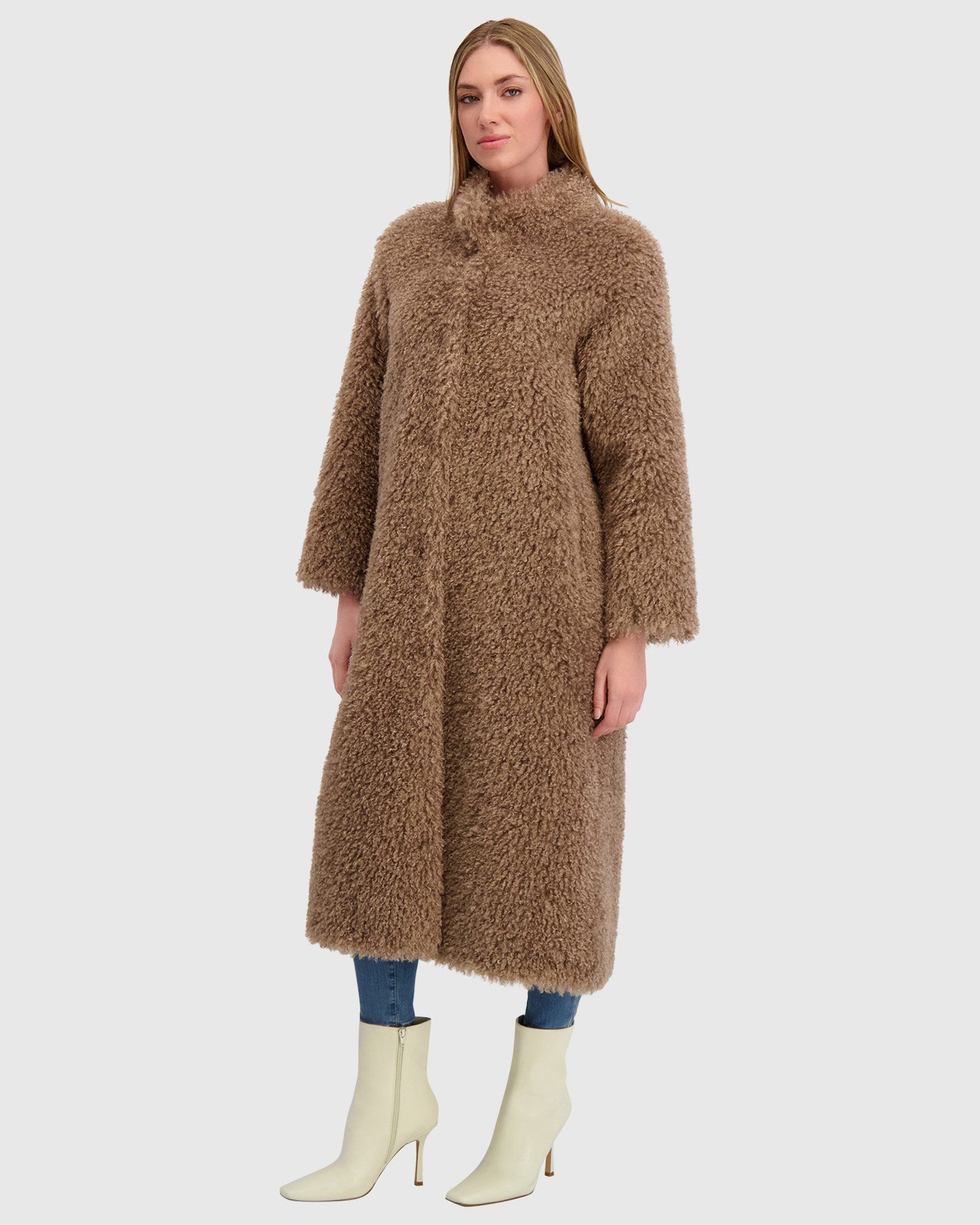 Fur-Free Cashmere Goat (Faux Fur) Coat | Taupe