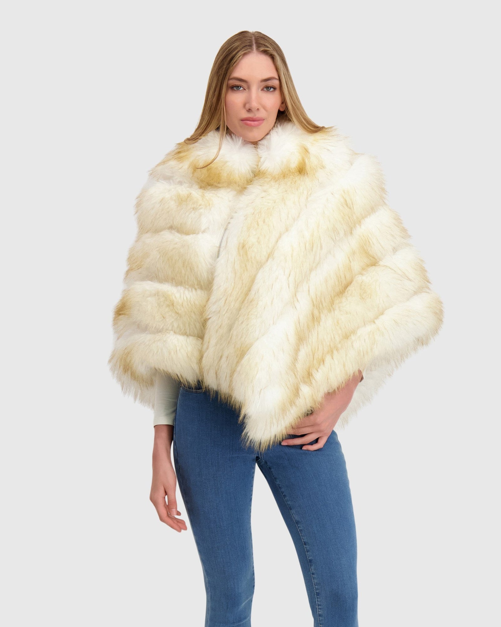 Fur-Free Fox (Faux Fur) Poncho | White/Gold