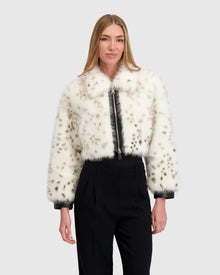 Fur-Free Fox (Faux Fur) Zip Bolero | White/Black Spotted
