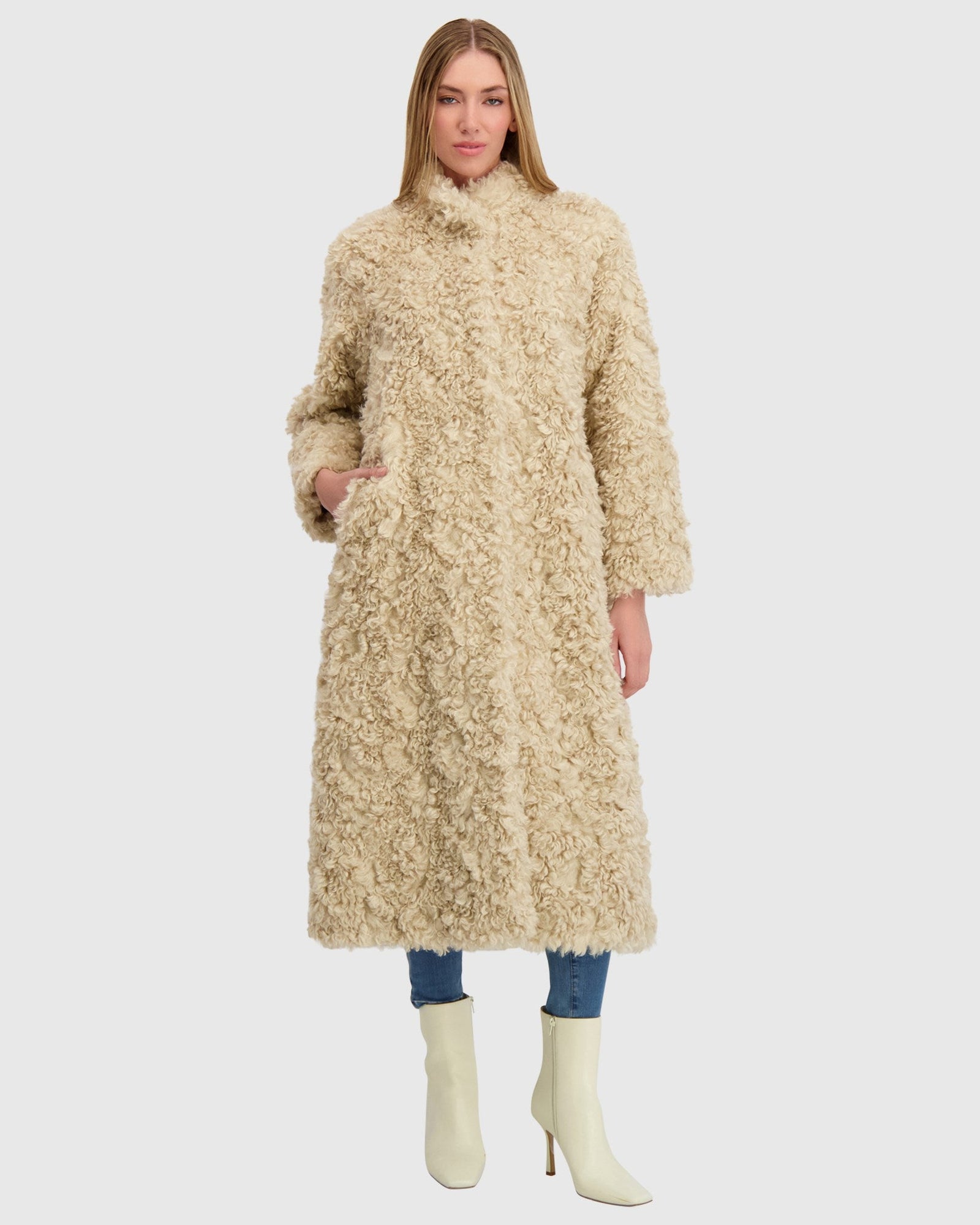 Fur-Free Lamb (Faux Fur) Coat | Beige
