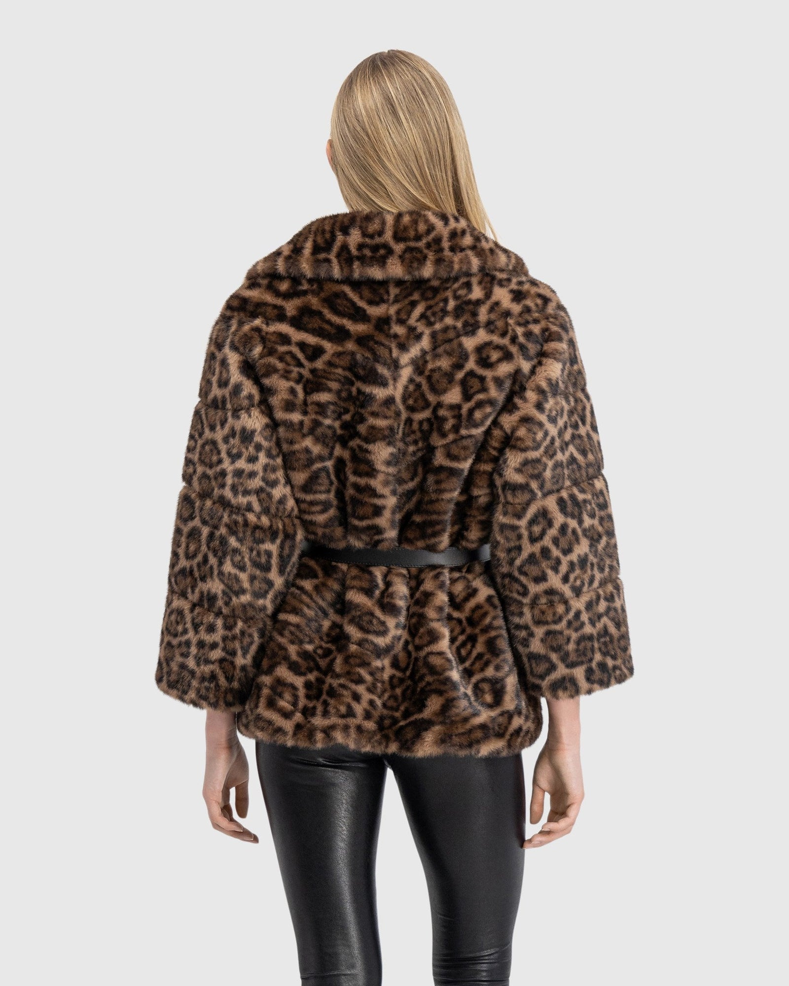 Fur-Free Mink (Faux Fur) Jacket, Belt | Leopard Print
