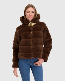 Fur-Free Mink (Faux Fur) Reversible Parka | Brown/Gold Metallic