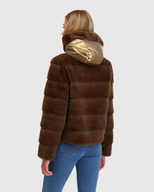 Fur-Free Mink (Faux Fur) Reversible Parka | Brown/Gold Metallic
