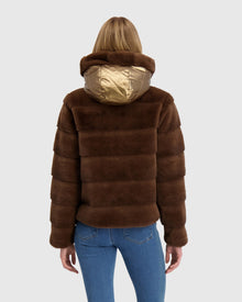 Fur-Free Mink (Faux Fur) Reversible Parka | Brown/Gold Metallic