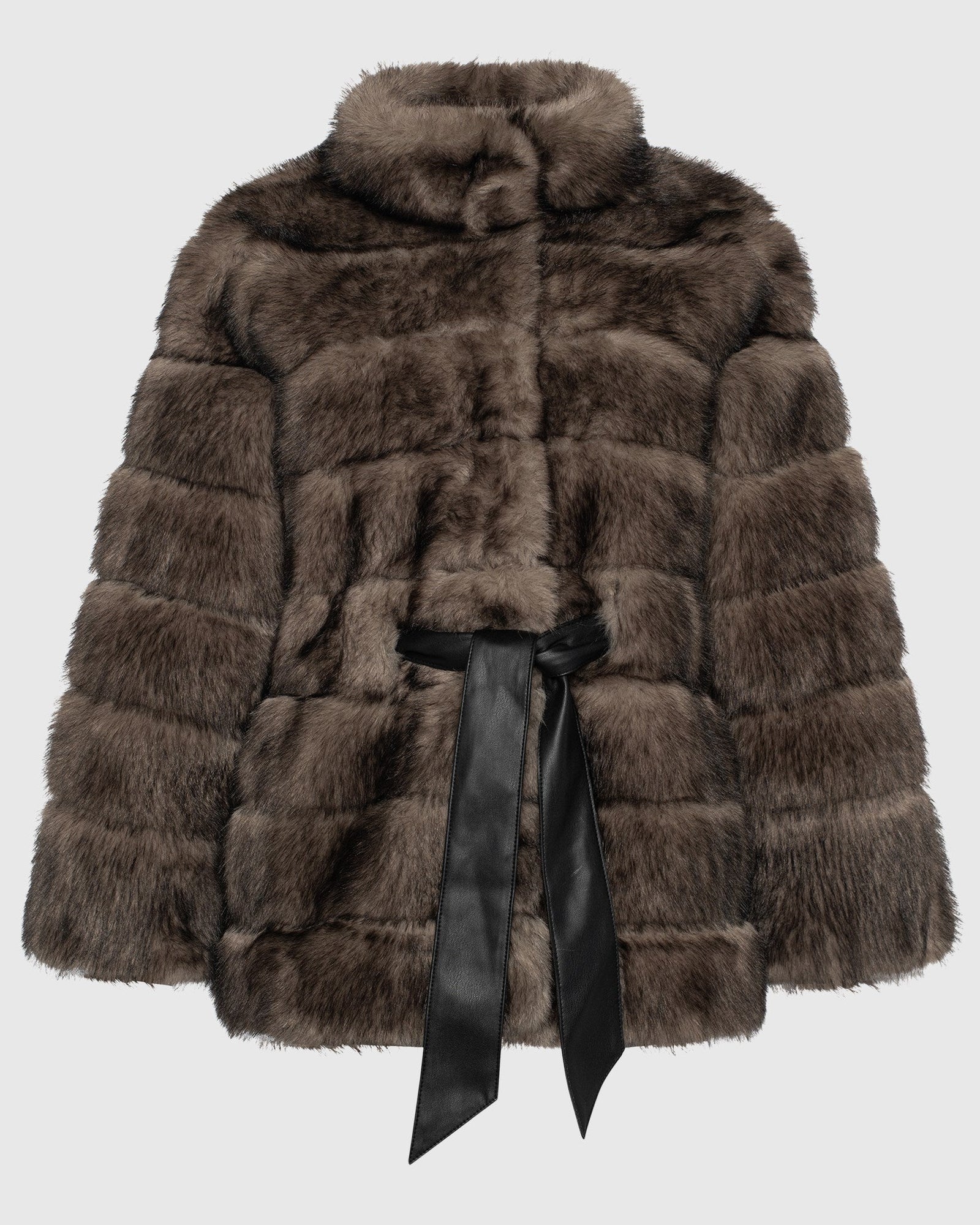 Fur-Free Sable (Faux Fur) Jacket, Belt | Brown