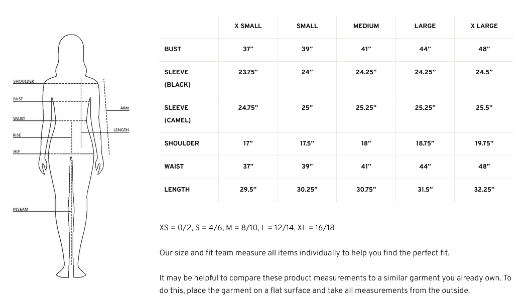 Product size guide