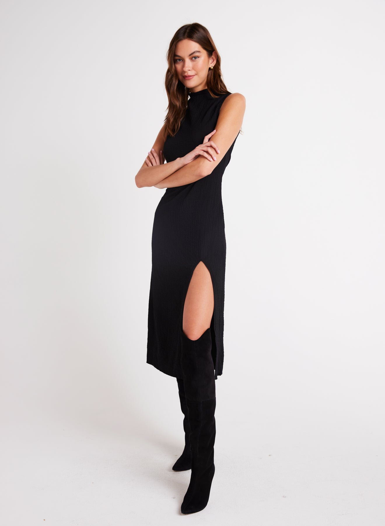 Mock Neck Midi Dress | Black