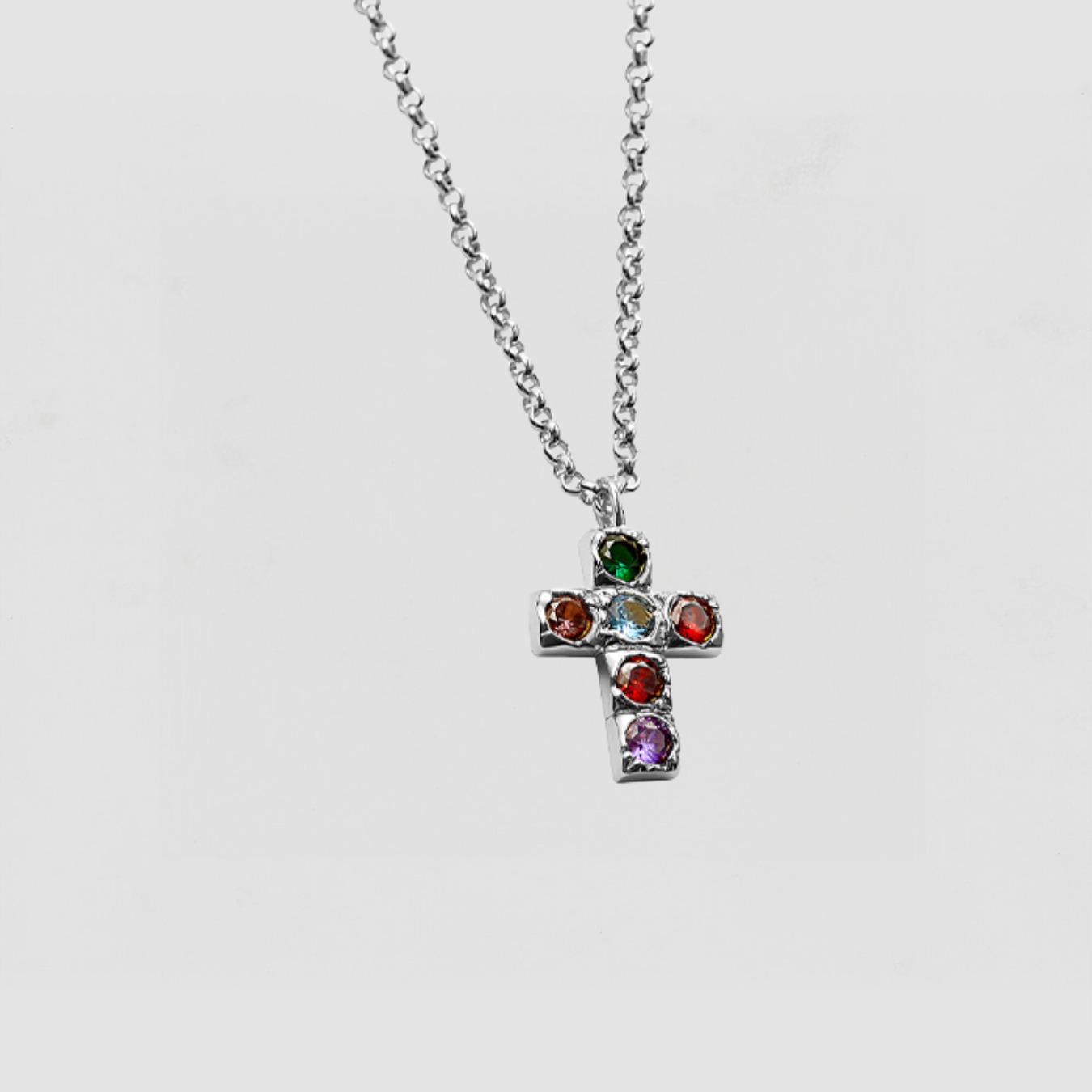 The Multicolor Small Bezel Cross | Sterling Silver