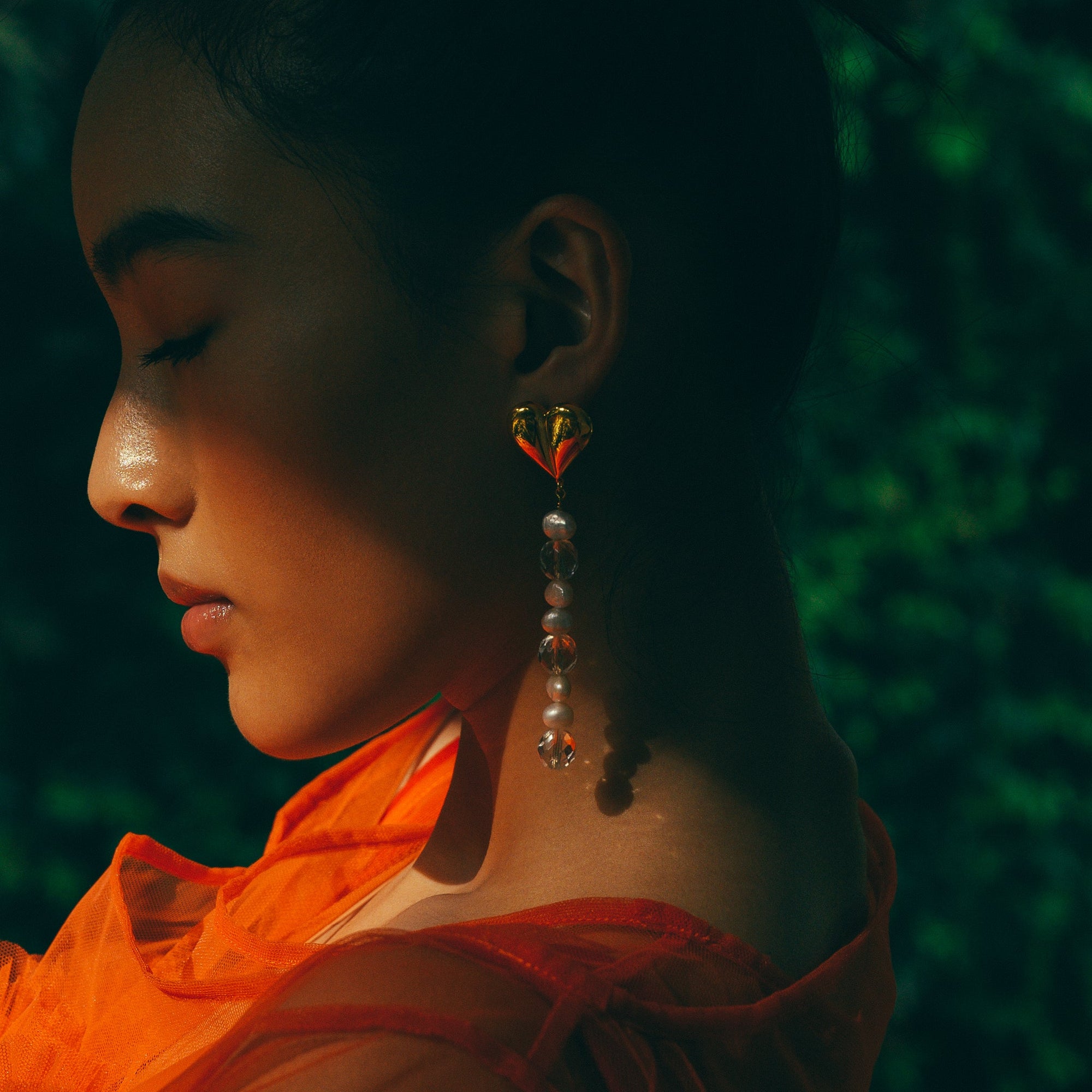 Heart Earring | 18K Gold Plated | Glass Beads