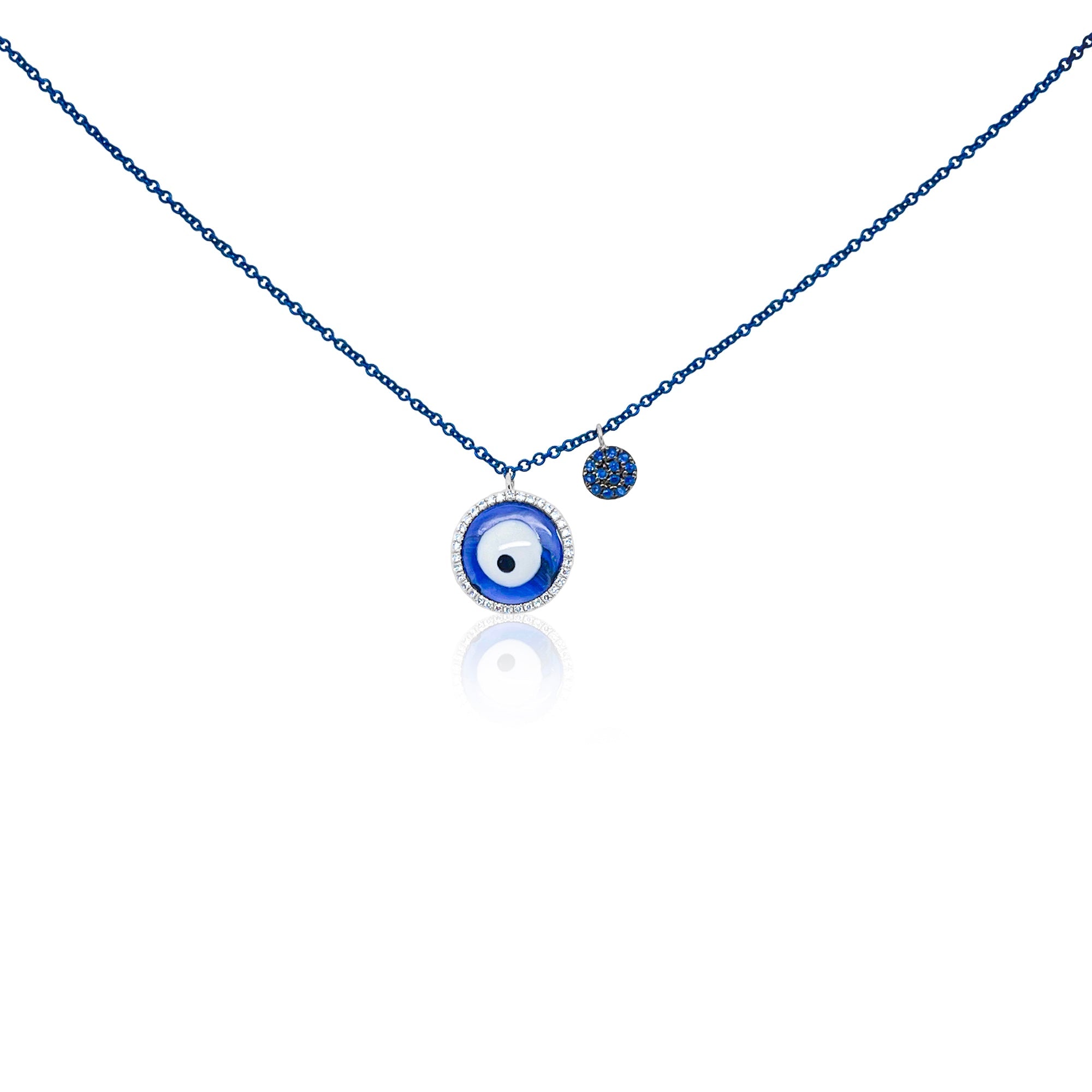 Blue Rhodium White Gold Diamond Evil Eye Necklace | White Gold