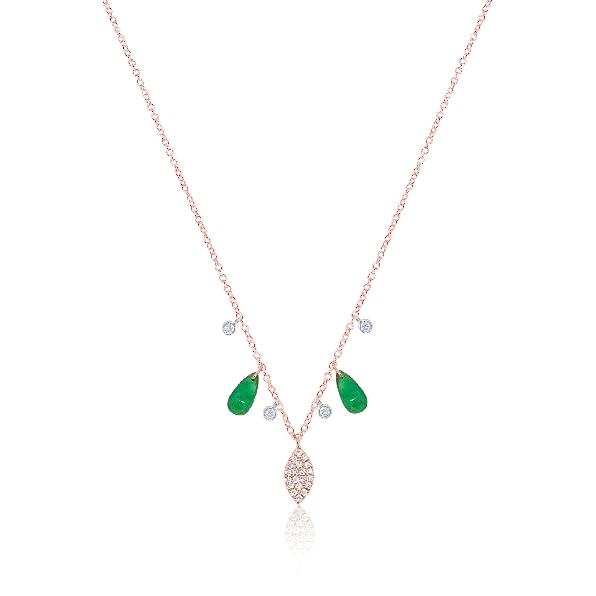 Rose Gold Emerald And Diamond Teardrop Charm Necklace | Rose Gold