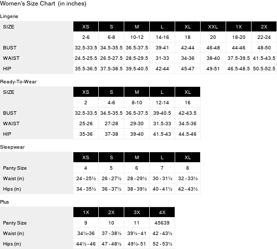 Product size guide