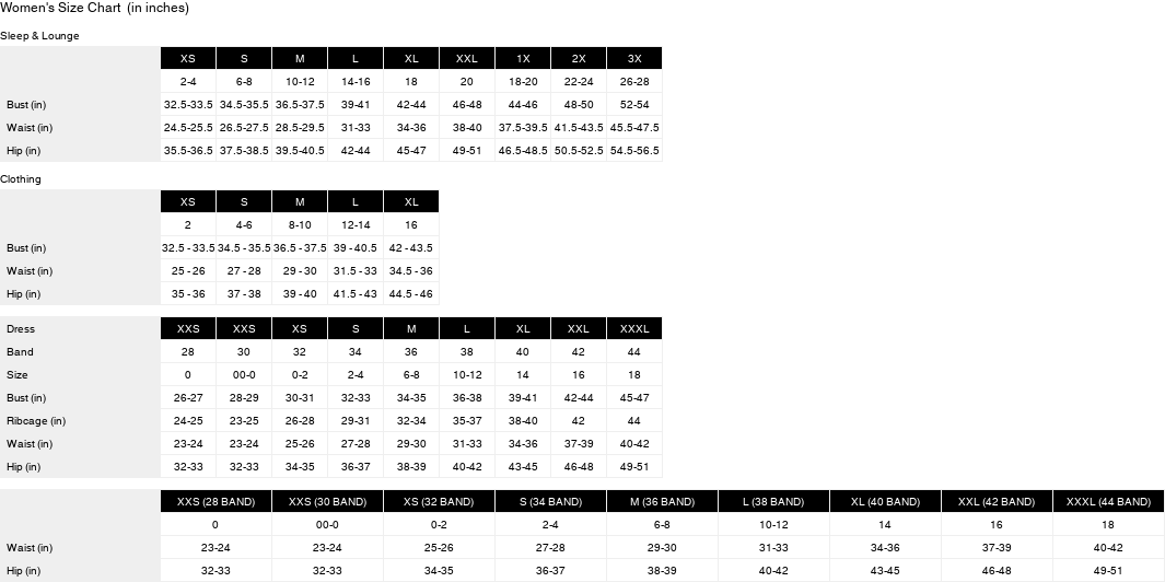 Product size guide